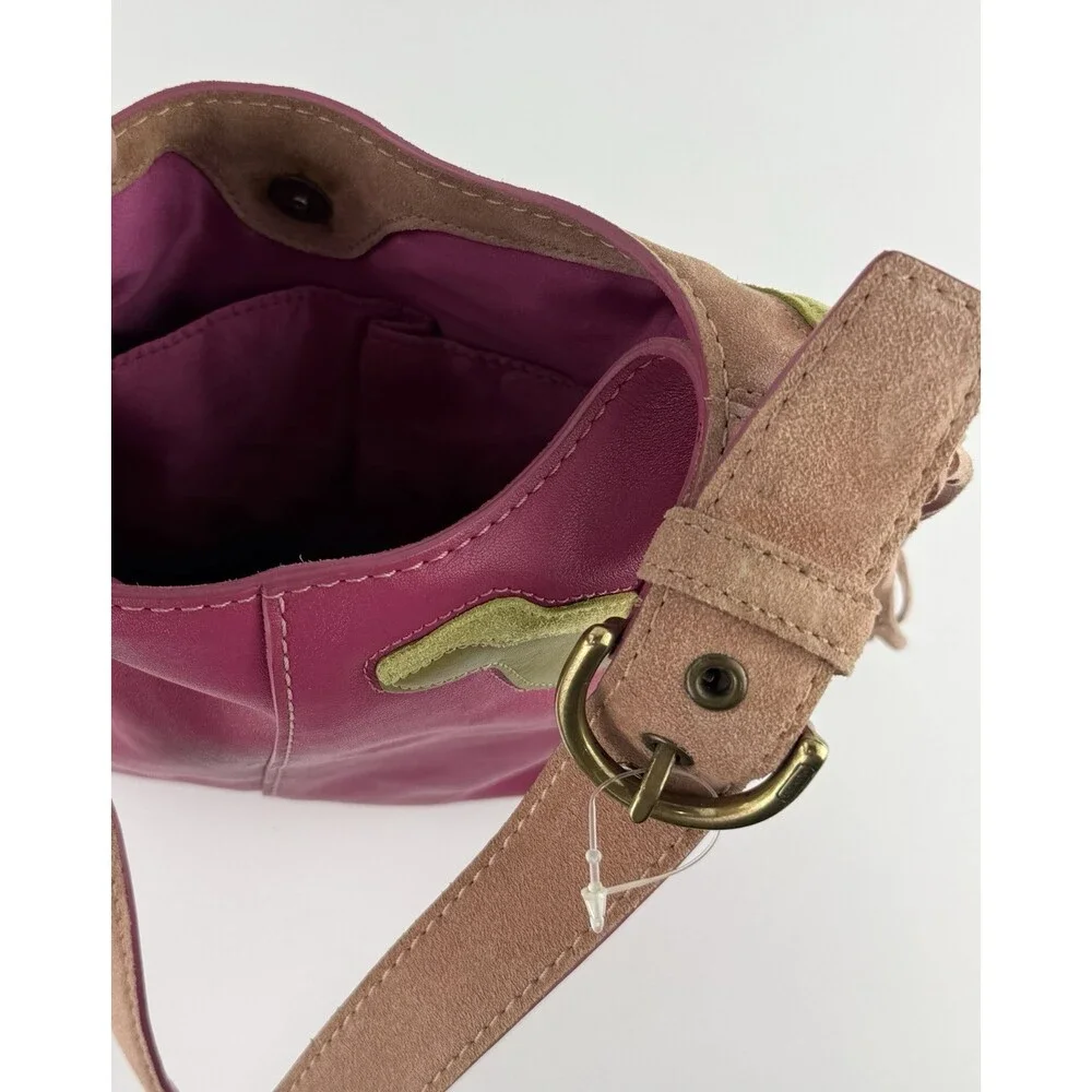 2004 COACH POPPIES SUEDE LEATHER HIPPIE BAG PINK SHOULDER CROSS BODY HOBO